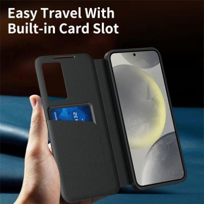 Samsung Galaxy S25 Edge "Qing" Smart View Solid Flip Case - Black | Priedai.lt