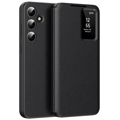 Samsung Galaxy S25 "Qing" Smart View Solid Flip Case - Black | Priedai.lt