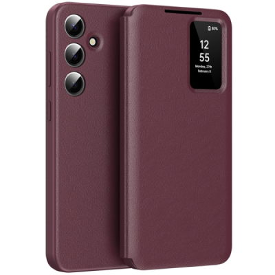 Samsung Galaxy S25 "Qing" Smart View Solid Flip Case - burgundy | Priedai.lt