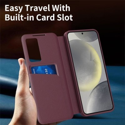 Samsung Galaxy S25 "Qing" Smart View Solid Flip Case - burgundy | Priedai.lt