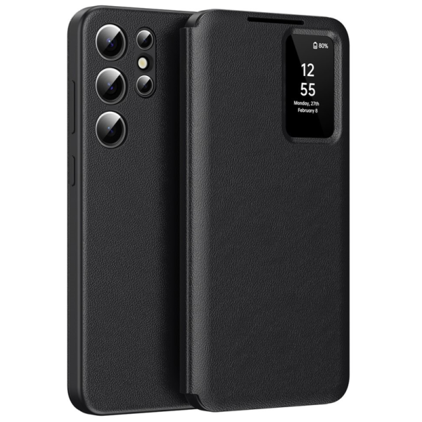 "Qing" Smart View Solid Flip Case - Black (Galaxy S24 Ultra)