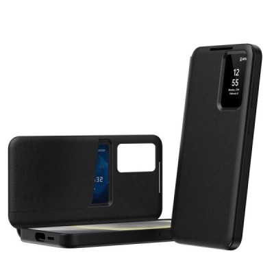 Samsung Galaxy S24 Ultra "Qing" Smart View Solid Flip Case - Black | Priedai.lt