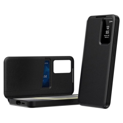 Samsung Galaxy S23 "Qing" Smart View Solid Flip Case - Black | Priedai.lt