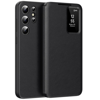 Samsung Galaxy S23 Ultra "Qing" Smart View Solid Flip Case - Black | Priedai.lt