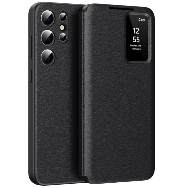 "Qing" Smart View Solid Flip Case - Black (Galaxy S23 Ultra)