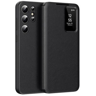 Samsung Galaxy S22 Ultra "Qing" Smart View Solid Flip Case - Black | Priedai.lt