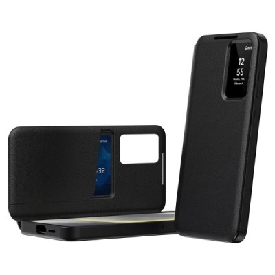Samsung Galaxy S22 Ultra "Qing" Smart View Solid Flip Case - Black | Priedai.lt