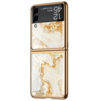 Samsung Galaxy Z Flip3 (F711) GKK Marble plastic gold case - back | Priedai.lt