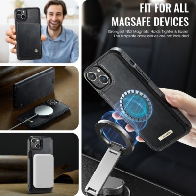 Apple iPhone 14 CaseMe Leather Magsafe flip 2-in-1 black leather case - book | Priedai.lt