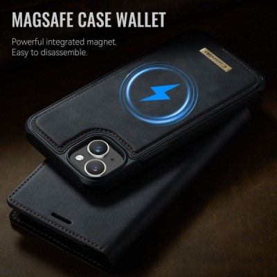 Apple iPhone 14 CaseMe Leather Magsafe flip 2-in-1 black leather case - book | Priedai.lt