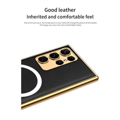 Samsung Galaxy S23 Ultra (SM-S918) GKK Luxury MagSafe black case - back with gold edges | Priedai.lt