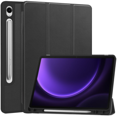 Samsung Galaxy Tab S9 11" / S9 FE 5G / S10 FE / S10 Lite flip black leather case - book with stylus slot | Priedai.lt