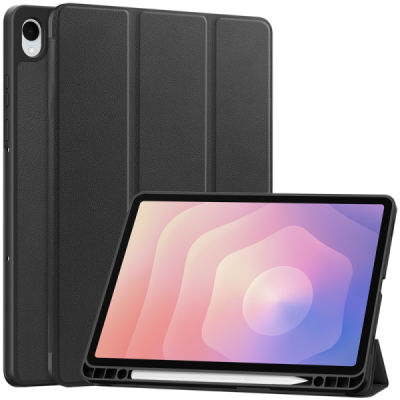Samsung Galaxy Tab S11 flip black leather case - book with stylus slot | Priedai.lt
