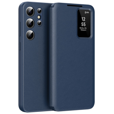 Samsung Galaxy S22 Ultra "Qing" Smart View Solid Flip Case - dark blue | Priedai.lt