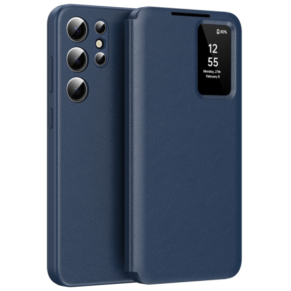 "Qing" Smart View Solid Flip Case - dark blue (Galaxy S22 Ultra)