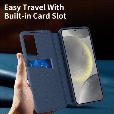 Samsung Galaxy S22 Ultra "Qing" Smart View Solid Flip Case - dark blue | Priedai.lt