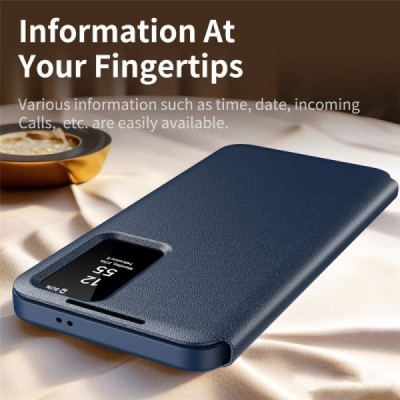 Samsung Galaxy S22 Ultra "Qing" Smart View Solid Flip Case - dark blue | Priedai.lt