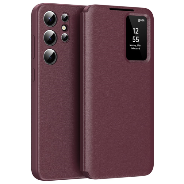 "Qing" Smart View Solid Flip Case - burgundy (Galaxy S22 Ultra)
