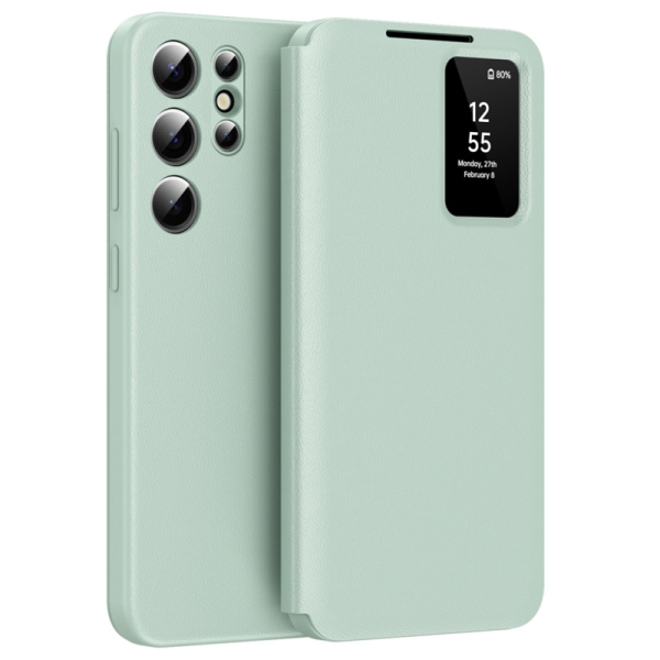 "Qing" Smart View Solid Flip Case - Green (Galaxy S22 Ultra)