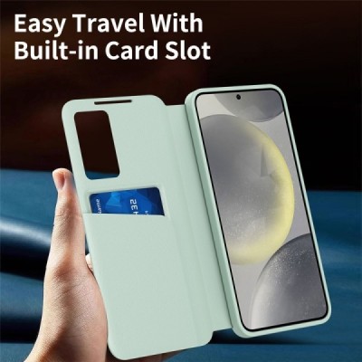 Samsung Galaxy S22 Ultra "Qing" Smart View Solid Flip Case - Green | Priedai.lt