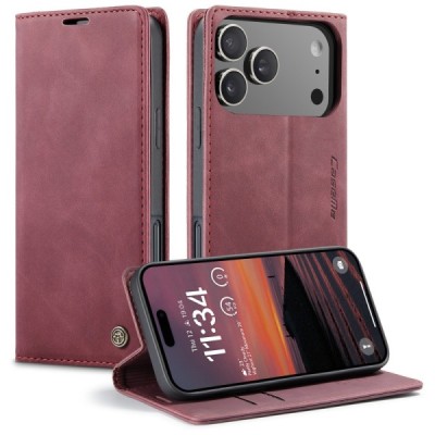 Apple iPhone 17 Pro CaseMe Retro Solid Flip Case Book - Burgundy | Priedai.lt