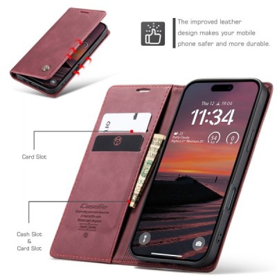 Apple iPhone 17 Pro CaseMe Retro Solid Flip Case Book - Burgundy | Priedai.lt