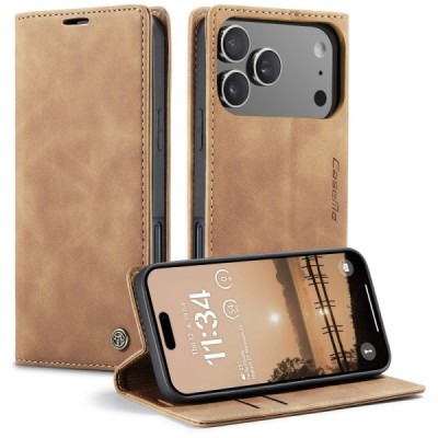 Apple iPhone 17 Pro CaseMe Retro Solid Flip Case Book - Light Brown | Priedai.lt