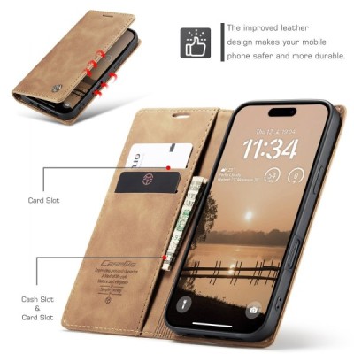 Apple iPhone 17 Pro CaseMe Retro Solid Flip Case Book - Light Brown | Priedai.lt
