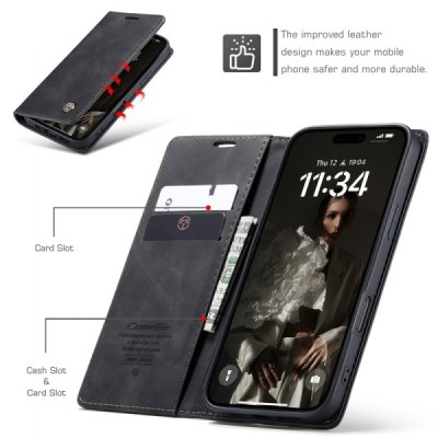 Apple iPhone 17 CaseMe Retro Solid Flip Case Book - Black | Priedai.lt