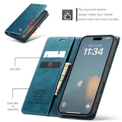Apple iPhone 17 CaseMe Retro Solid Flip Case Book - Green | Priedai.lt