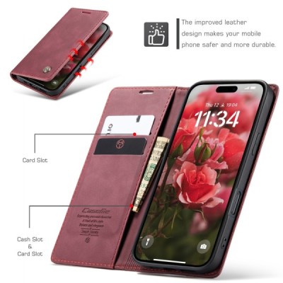Apple iPhone 17 CaseMe Retro Solid Flip Case Book - Burgundy | Priedai.lt