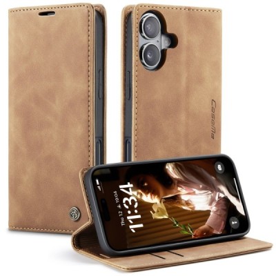Apple iPhone 17 CaseMe Retro Solid Flip Case Book - Light Brown | Priedai.lt