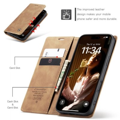 Apple iPhone 17 CaseMe Retro Solid Flip Case Book - Light Brown | Priedai.lt