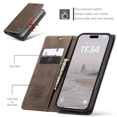 Apple iPhone 17 CaseMe Retro Solid Flip Case Book - Brown | Priedai.lt