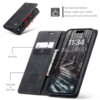 Apple iPhone Air CaseMe Retro Solid Flip Case Book - Black | Priedai.lt