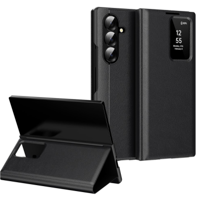 Samsung Galaxy Fold7 "Qing" Smart View Solid Flip Case - Black | Priedai.lt