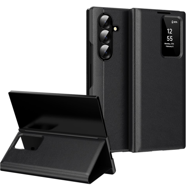 "Qing" Smart View Solid Flip Case - Black (Galaxy Fold7)