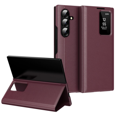 Samsung Galaxy Fold7 "Qing" Smart View Solid Flip Case - burgundy | Priedai.lt