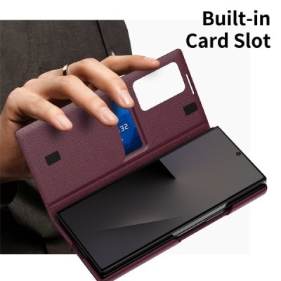 Samsung Galaxy Fold7 "Qing" Smart View Solid Flip Case - burgundy | Priedai.lt
