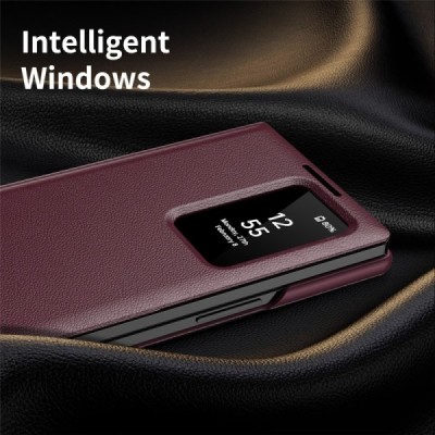 Samsung Galaxy Fold7 "Qing" Smart View Solid Flip Case - burgundy | Priedai.lt