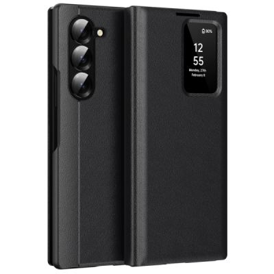 Samsung Galaxy Fold6 "Qing" Smart View Solid Flip Case - Black | Priedai.lt