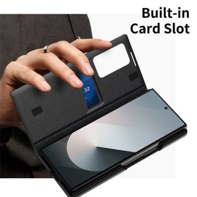 Samsung Galaxy Fold6 "Qing" Smart View Solid Flip Case - Black | Priedai.lt