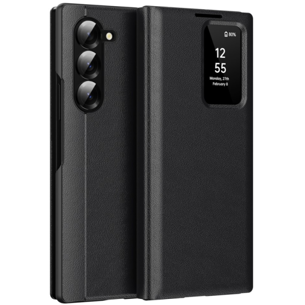 "Qing" Smart View Solid Flip Case - Black (Galaxy Fold5)