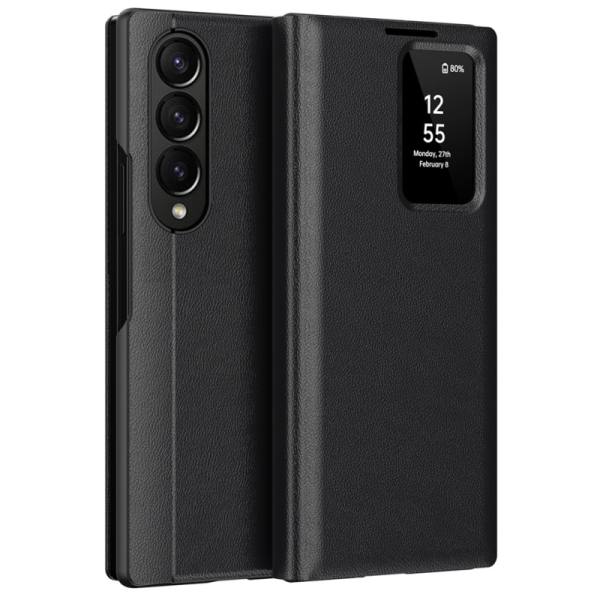 "Qing" Smart View Solid Flip Case - Black (Galaxy Fold4)