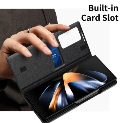 Samsung Galaxy Fold4 "Qing" Smart View Solid Flip Case - Black | Priedai.lt