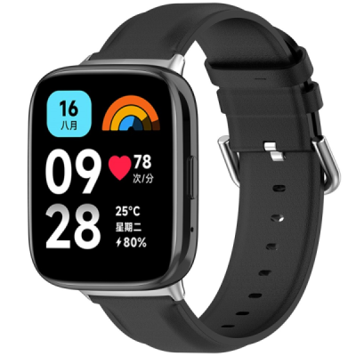 Leather smart watch Xiaomi Redmi Watch 3 Active / Redmi Watch 3 Lite leather black bracelet | Priedai.lt