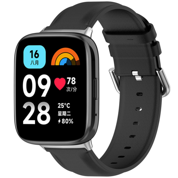 Leather Smart Watch Strap - Black (Redmi Watch 3 Active / Redmi Watch 3 Lite)