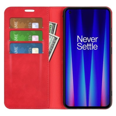 OnePlus Nord CE 2 "Retro" red leather flip case - book | Priedai.lt