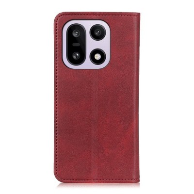OnePlus 15 "Split" red leather flip case - book | Priedai.lt