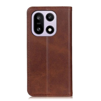 OnePlus 15 "Split" brown leather flip case - book | Priedai.lt
